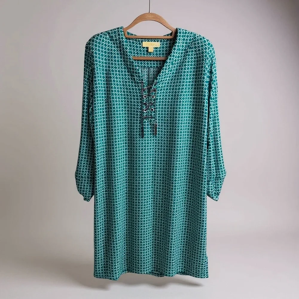 Michael‎ Kors Women’s Teal Geometric Long Sleeve Dress Size M *235